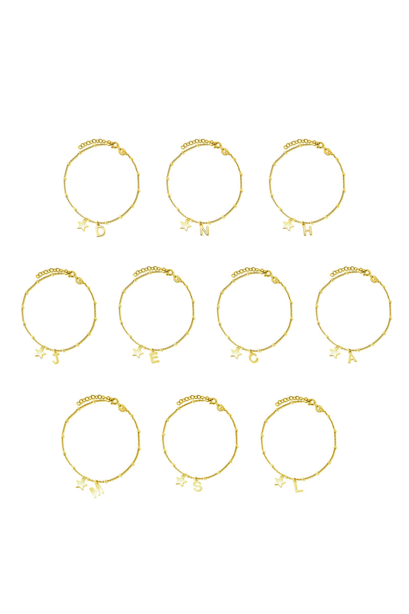 Gold Plated Sterling Silver Initial Star Charm Bracelet
