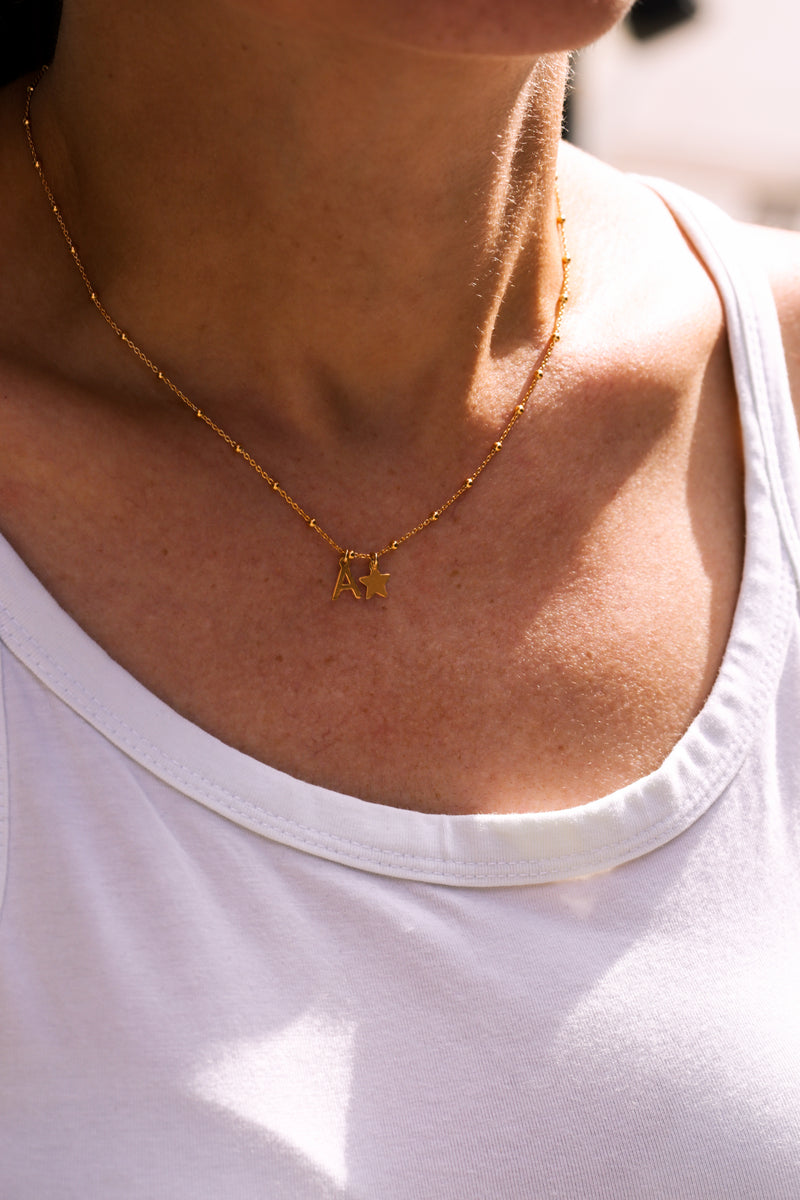 Gold Plated Sterling Silver Initial Star Charm Necklace