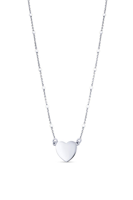 Sterling Silver Heart Disc Bead Necklace