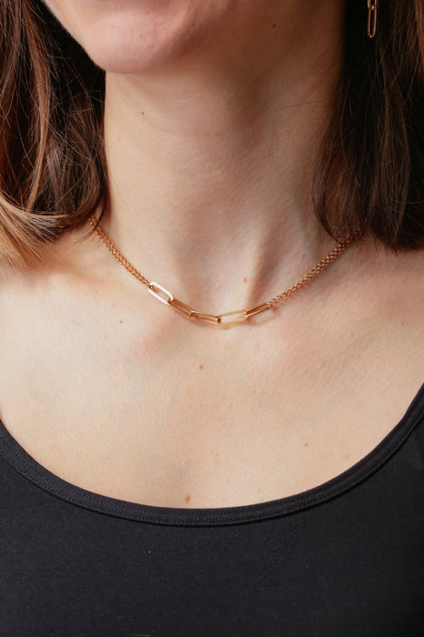 Sterling Silver Gold Plated Triple Link Paperclip Necklace