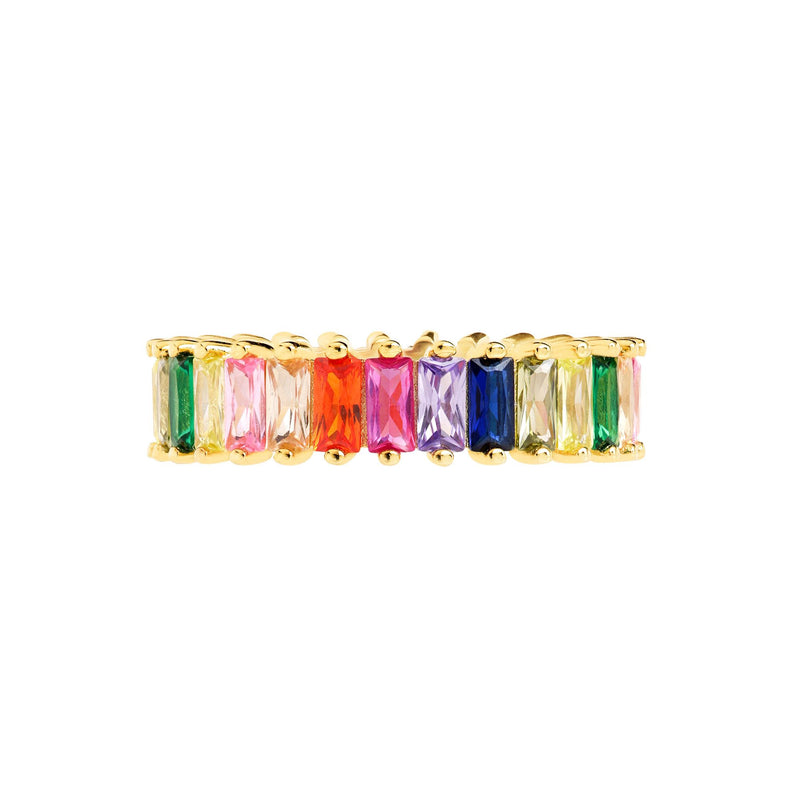 Gold Plated Sterling Silver Multi-Colour Cubic Zirconia Band Ring
