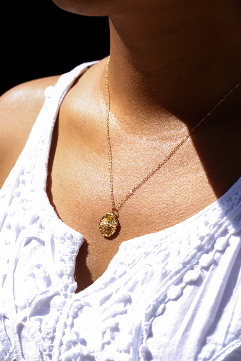 18ct Gold Plated Sterling Silver Cubic Zirconia Hexagon Star Pendant Necklace