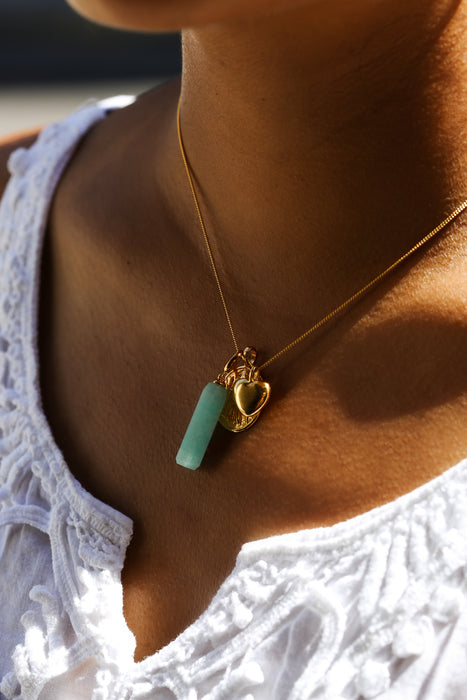 18ct Gold Plated Sterling Silver Amazonite Charm Necklace