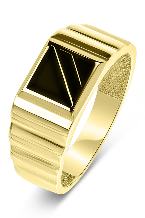 Mens 9ct Yellow Gold Black Enamel Square Signet Ring