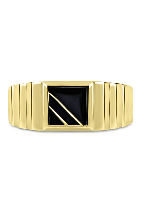 Mens 9ct Yellow Gold Black Enamel Square Signet Ring