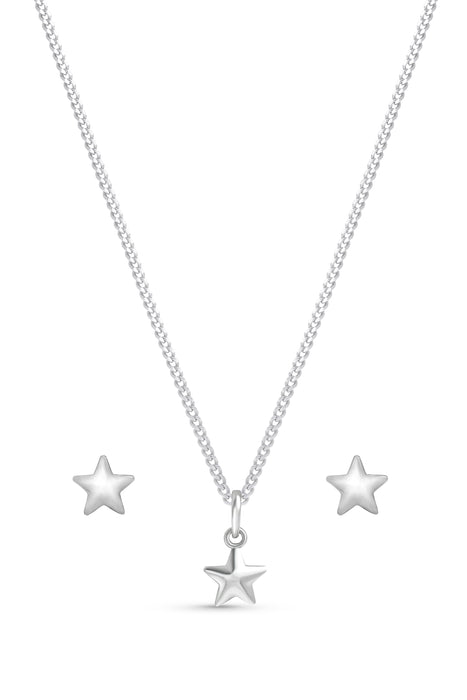 Kids Sterling Silver Star Stud Earring and Pendant Set