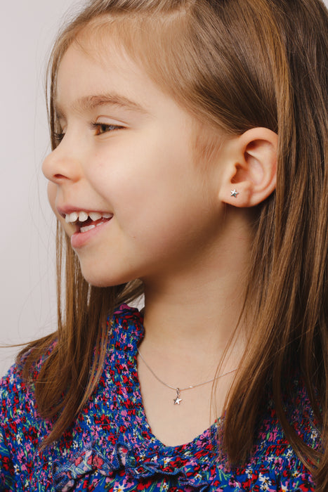 Kids Sterling Silver Star Stud Earring and Pendant Set