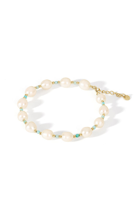 Sterling Silver Gold Plated Freshwater Pearl & Amazonite Bead Bracelet