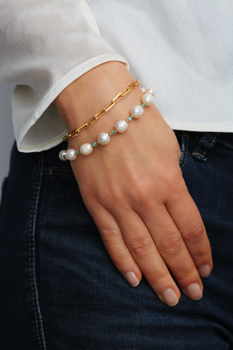 Sterling Silver Gold Plated Freshwater Pearl & Amazonite Bead Bracelet