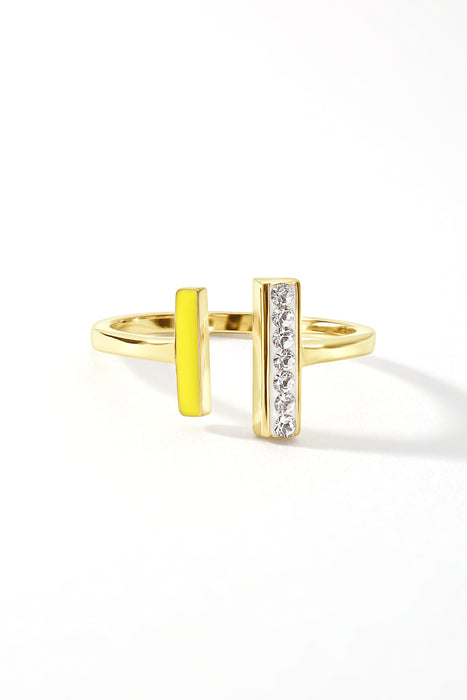 Sterling Silver Gold Plated Yellow Enamel & Crystal Open Ring