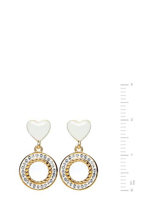 Gold Plated Sterling Silver White Enamel & Crystal Heart Stud Earrings