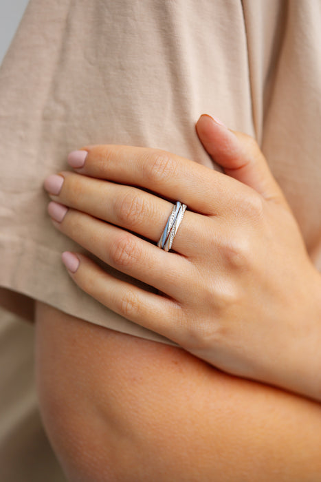 Sterling Silver Gold Plated White Enamel & Crystal Stacker Ring