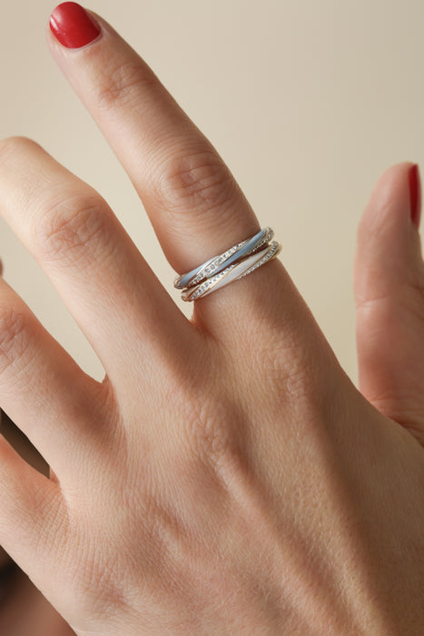 Sterling Silver Blue Enamel & Crystal Stacker Ring