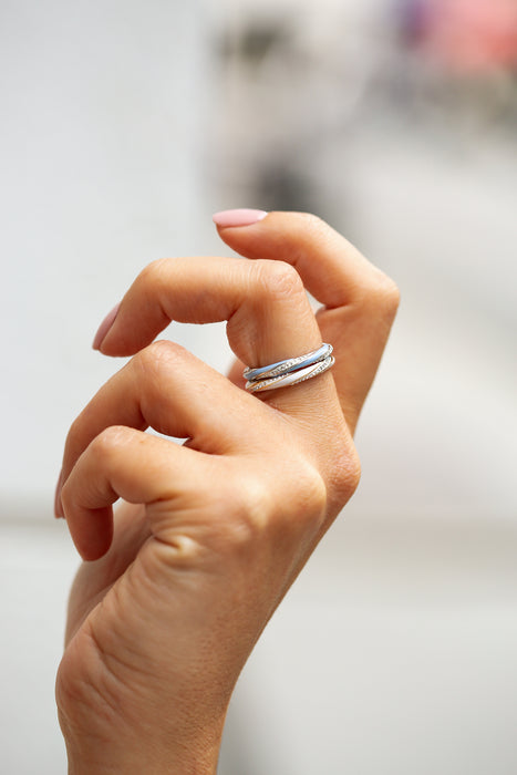 Sterling Silver Gold Plated White Enamel & Crystal Stacker Ring