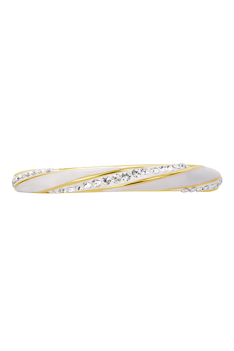 Sterling Silver Gold Plated White Enamel & Crystal Stacker Ring