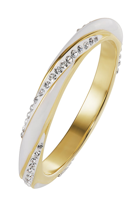 Sterling Silver Gold Plated White Enamel & Crystal Stacker Ring