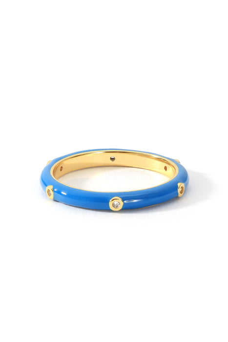 Sterling Silver Gold Plated Crystal Blue Enamel Stacker Ring