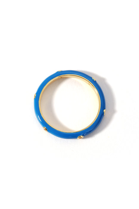 Sterling Silver Gold Plated Crystal Blue Enamel Stacker Ring