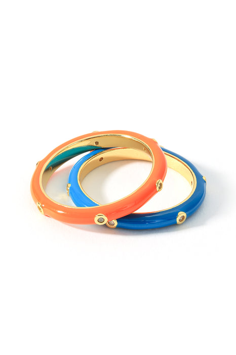 Sterling Silver Gold Plated Crystal Orange Enamel Stacker Ring