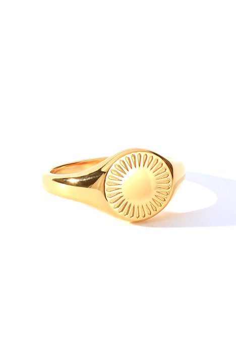 14ct Gold Plated Sterling Silver Signet Sun Ring