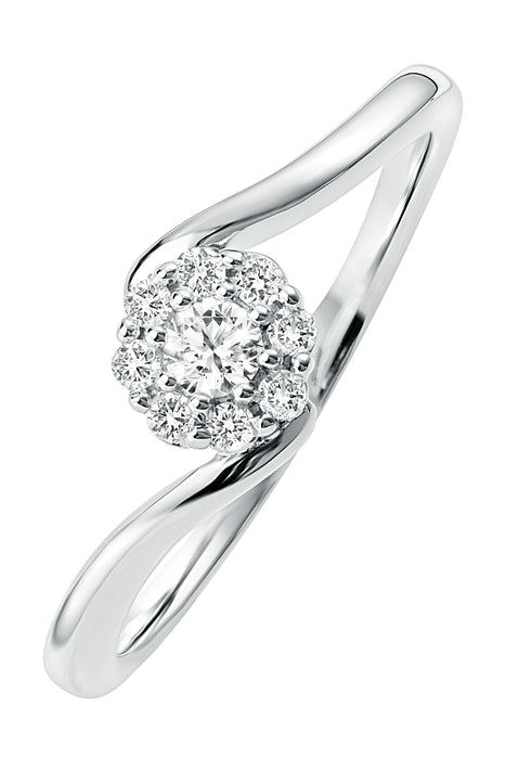 9ct White Gold 0.16ct Diamond Crossover Cluster Engagement Ring