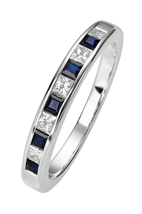 18ct White Gold 0.33ct Sapphire and 0.25ct Diamond Wedding Ring