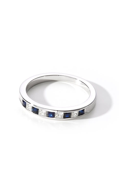 18ct White Gold 0.33ct Sapphire and 0.25ct Diamond Wedding Ring