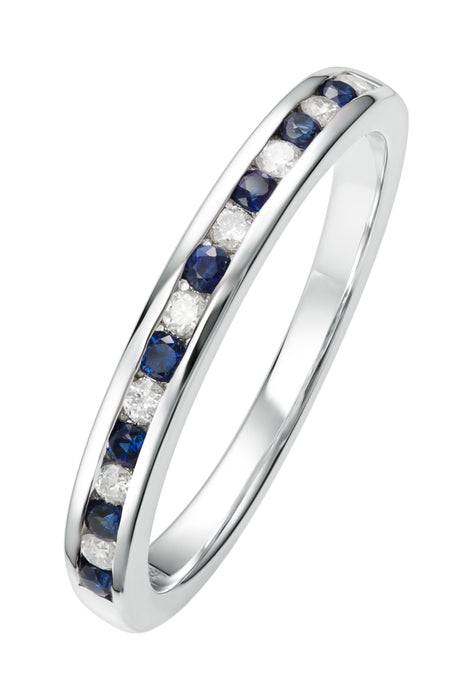 9ct White Gold Sapphire & 0.10ct Diamond Eternity Ring