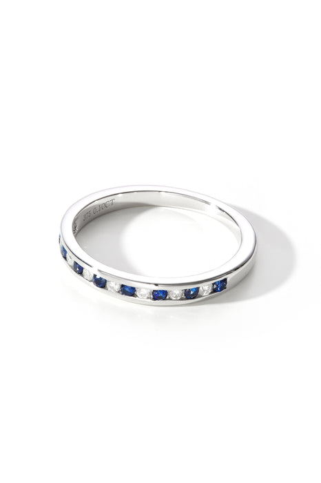 9ct White Gold Sapphire & 0.10ct Diamond Eternity Ring