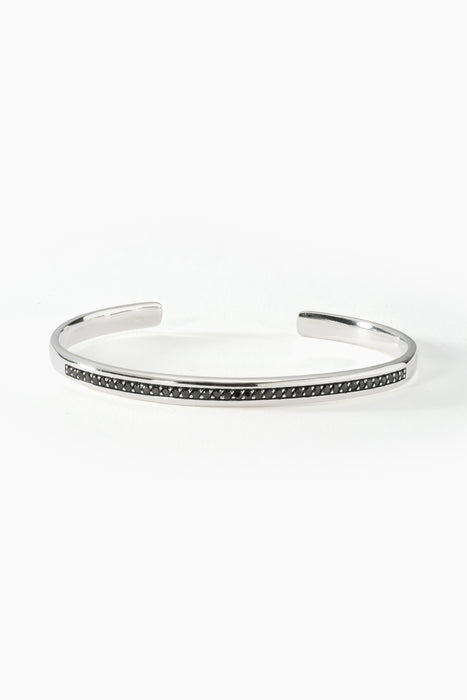 Mens Sterling Silver Black Cubic Zirconia Bangle