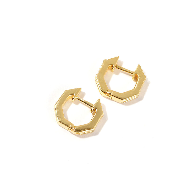 Gold Plated Sterling Silver Hexagonal Grooved Huggie Hoop Earrings