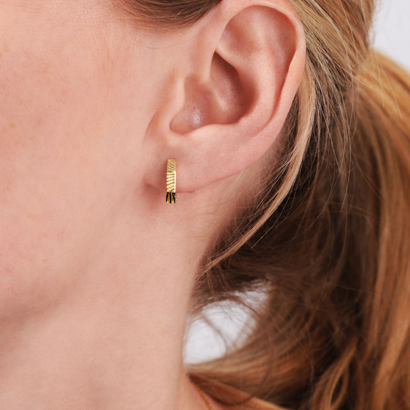 Gold Plated Sterling Silver Hexagonal Grooved Huggie Hoop Earrings