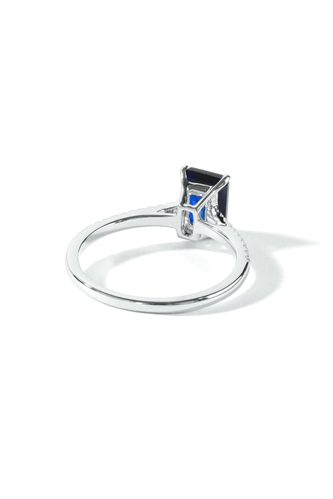 9ct White Gold Created Blue Sapphire and 0.10ct Diamond Ring