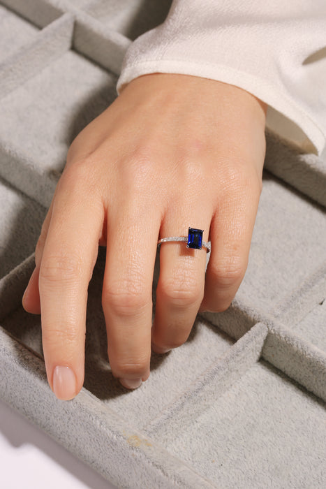 9ct White Gold Created Blue Sapphire and 0.10ct Diamond Ring