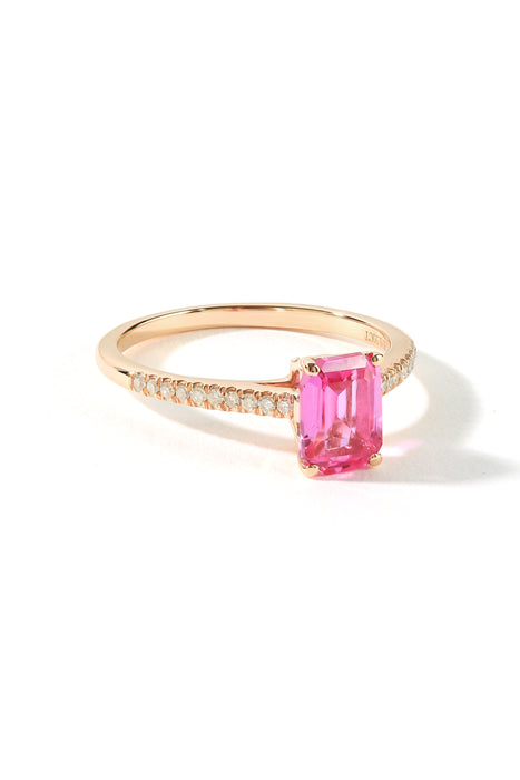 9ct Rose Gold Pink Sapphire and 0.10ct Diamond Ring