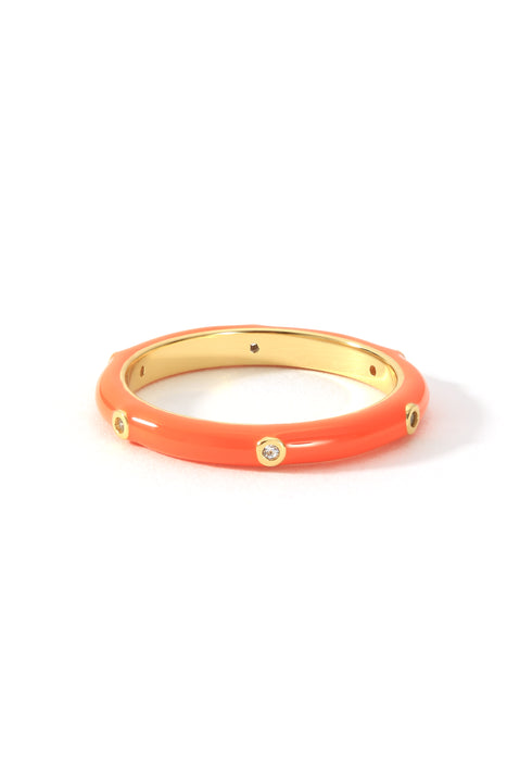 Sterling Silver Gold Plated Crystal Orange Enamel Stacker Ring