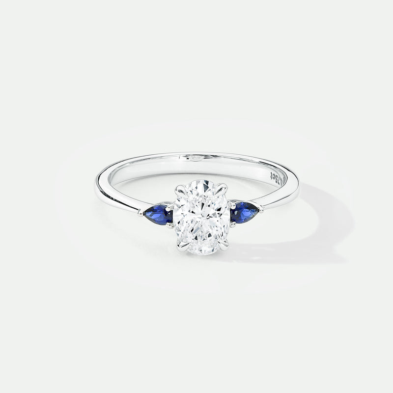 Rebecca | 9ct White Gold 0.75ct tw Oval Lab Grown Diamond and Created Sapphire Ring