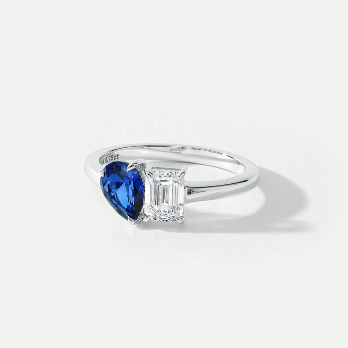 Harmony | 9ct White Gold 0.75ct tw Lab Grown Diamond and Created Sapphire Toi et Moi Ring-3