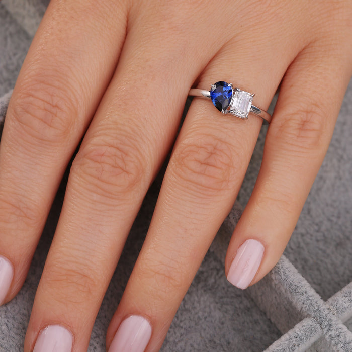 Harmony | 9ct White Gold 0.75ct tw Lab Grown Diamond and Created Sapphire Toi et Moi Ring-2