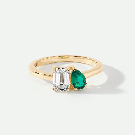 Harmony - 9ct Yellow Gold 0.75ct tw Lab Grown Diamond and Created Emerald Toi et Moi Ring - image 1