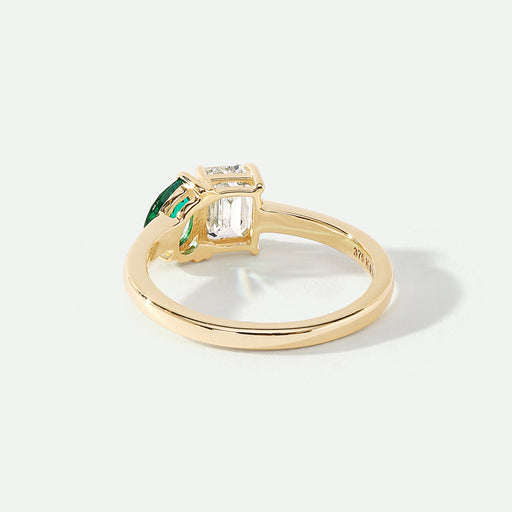 Harmony - 9ct Yellow Gold 0.75ct tw Lab Grown Diamond and Created Emerald Toi et Moi Ring - image 2