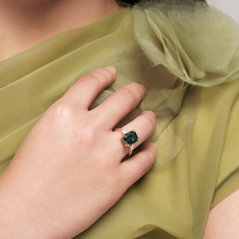 Cassie | 9ct Yellow Gold Created Emerald and 0.36ct tw Lab Grown Diamond Ring