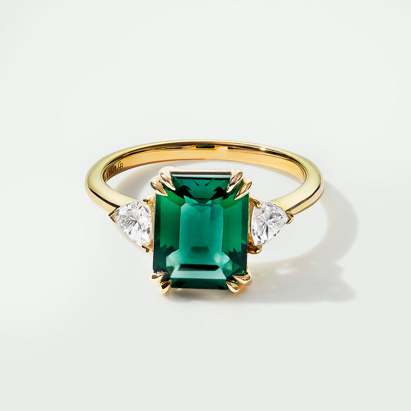 Cassie | 9ct Yellow Gold Created Emerald and 0.36ct tw Lab Grown Diamond Ring