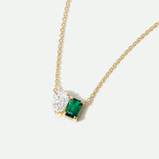 Elise - 9ct Yellow Gold 0.75ct Lab Grown Diamond and Created Emerald Toi et Moi Necklace - image 1