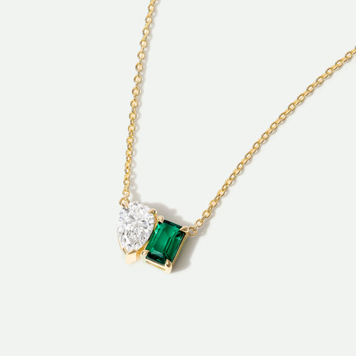 Elise - 9ct Yellow Gold 0.75ct Lab Grown Diamond and Created Emerald Toi et Moi Necklace - image 1