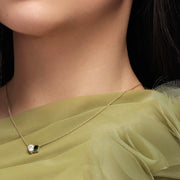 Elise - 9ct Yellow Gold 0.75ct Lab Grown Diamond and Created Emerald Toi et Moi Necklace - image 2
