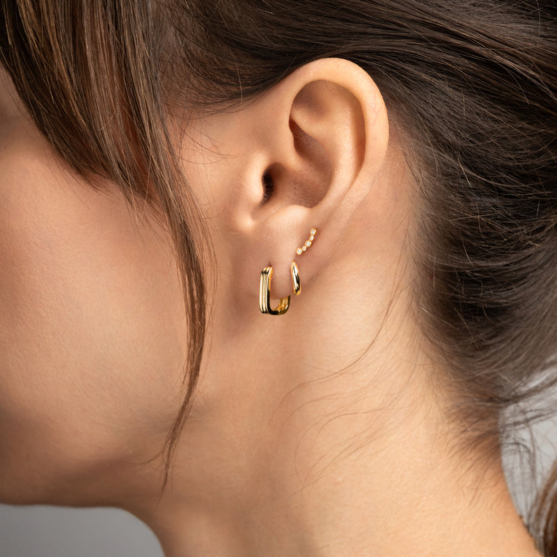 9ct Gold Ridge Huggie Hoop Earrings - image 2