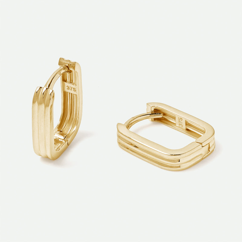 9ct Gold Ridge Huggie Hoop Earrings - image 1