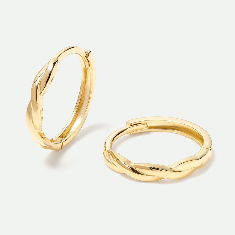 9ct Gold Plaited Huggie Hoop Earrings - image 1