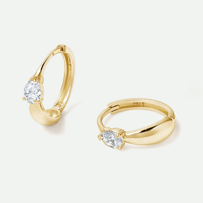 9ct Gold 0.26ct tw Pear Lab Grown Diamond Dome Huggie Hoop Earrings